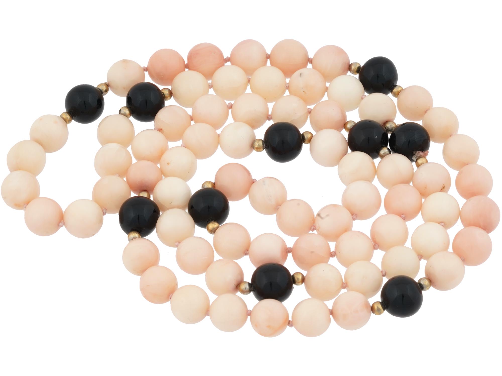 ANGEL SKIN CORAL, ONYX AND GOLD BEADED NECKLACE PIC-1